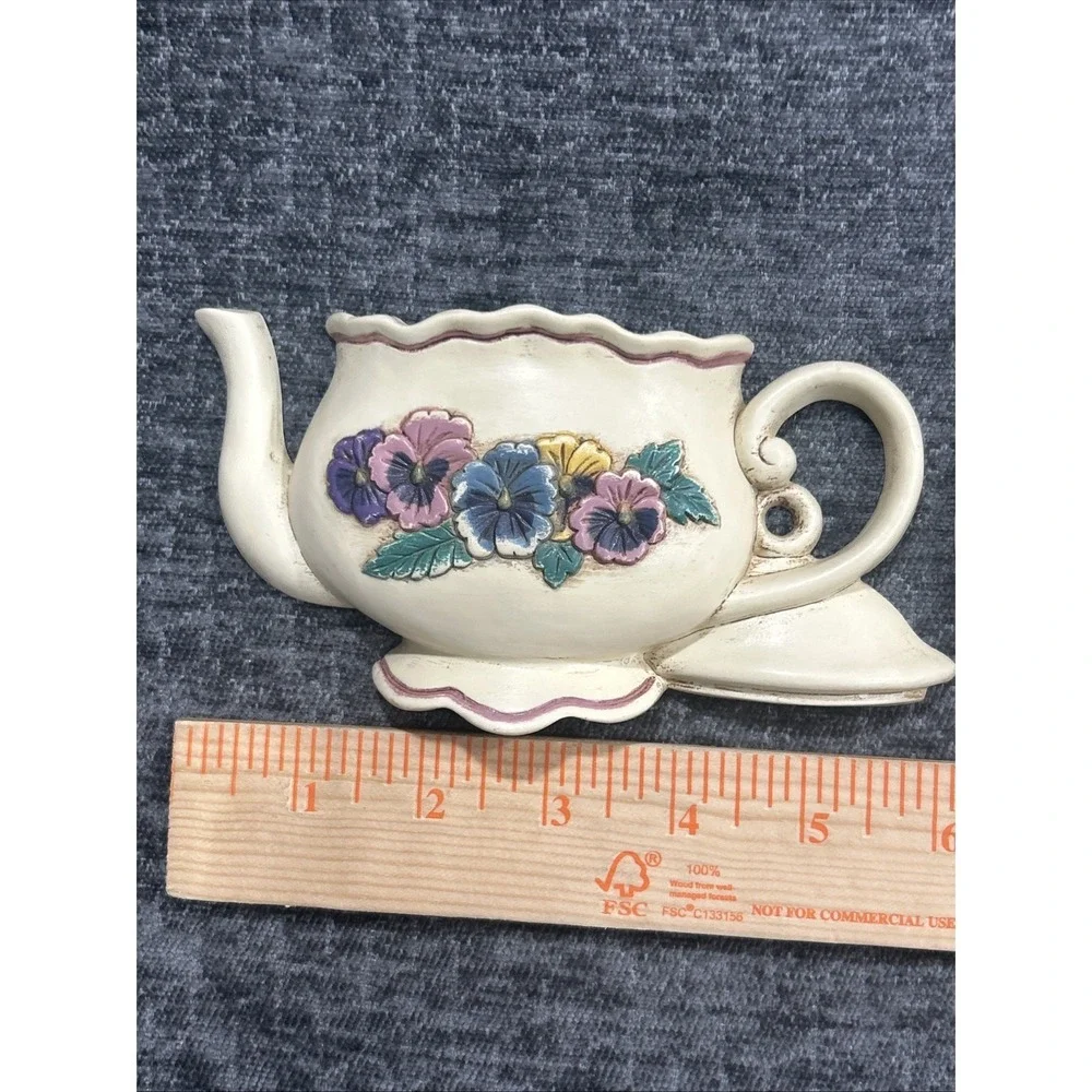 Vintage Burwood Home Interiors Pansy Teapot‎ Set Wall Decor Plaques Cottagecore